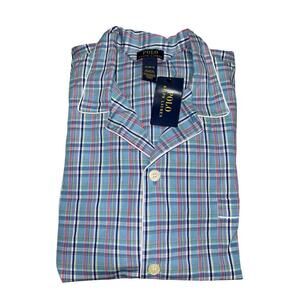 Polo Ralph Lauren 100% Cotton Pajama Shirt Blue Plaid MENS SIZE Large